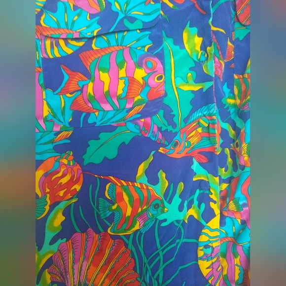 Tropical fish 100% short sleeve button up Ann May XS 100% Silk - Picture 4 of 4